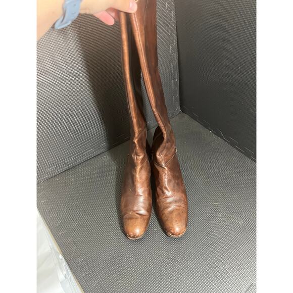 VINTAGE SALVATORE FERRAGAMO Women Brown Leather Tall Knee High Boot Sz 10 Narrow - Picture 3 of 12